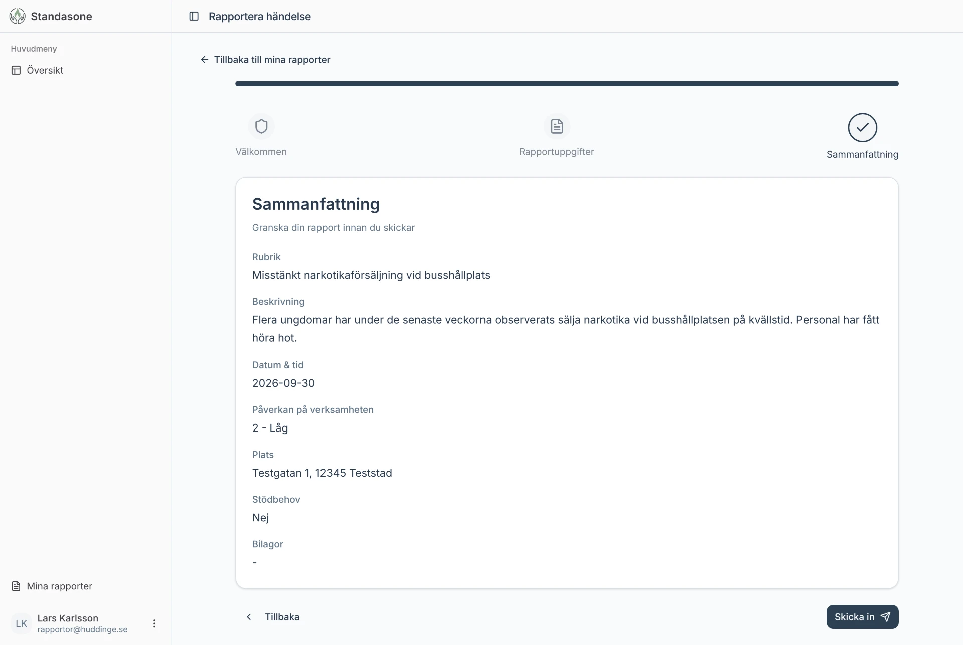 Sammanfattning innan rapporten skickas